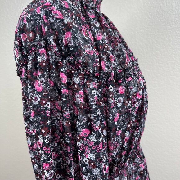 Zara black blouse Floral print Long sleeve peplum top boho romantic size M - Picture 8 of 13